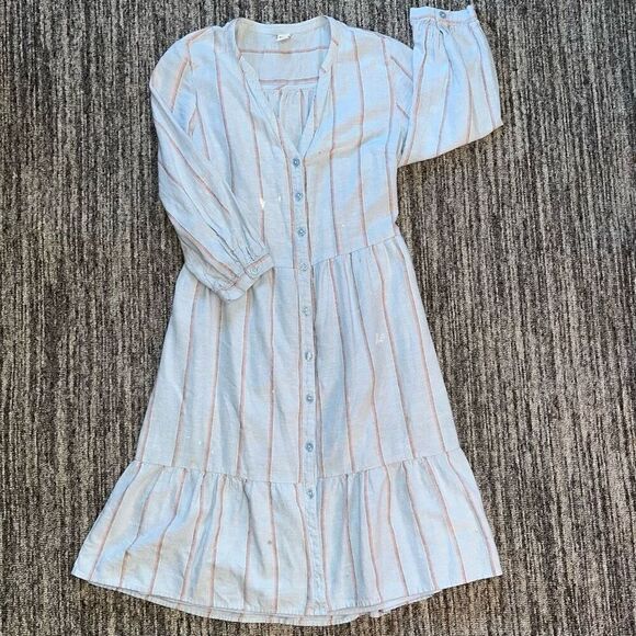 Old Navy Waist Defined Dress Sz XS Blue Striped 3/4 Sleeve‎ Button Front Grunge - Picture 1 of 10